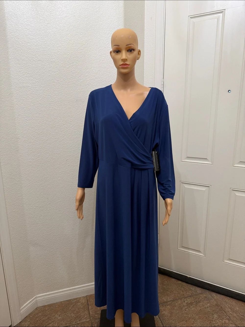 Investments Soft Separates Deep Blue Wrap Maxi Dress Long Sleeve Sz XLarge New